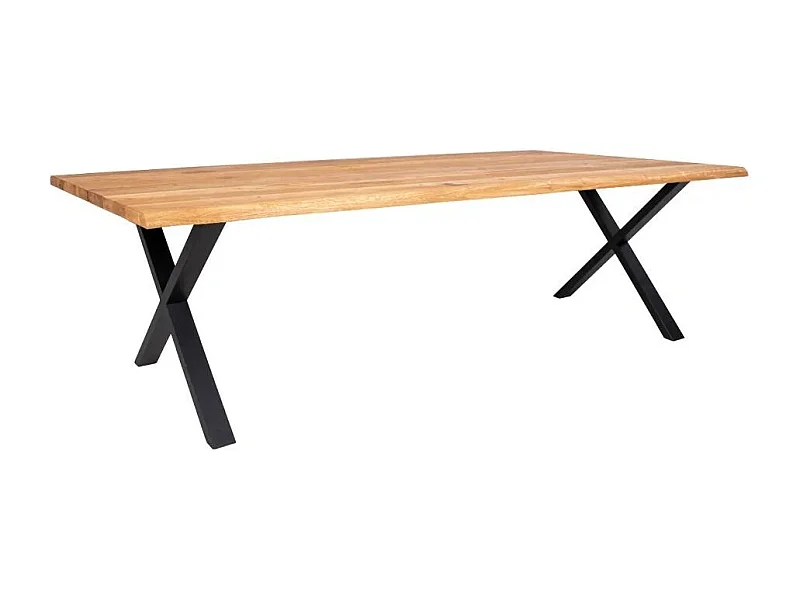 Table à manger industrielle TOULON – Chêne massif & acier noir, design avec bord ondulé-Beige-Largeur 300 cm