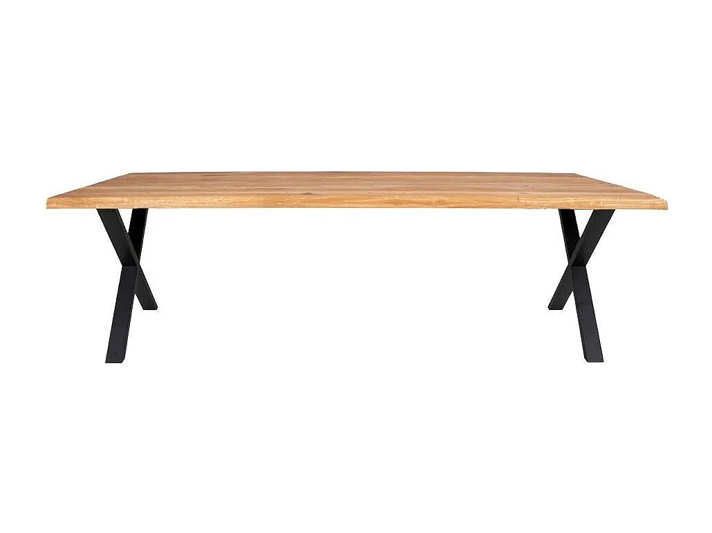 Table à manger industrielle TOULON – Chêne massif & acier noir, design avec bord ondulé-Beige-Largeur 300 cm