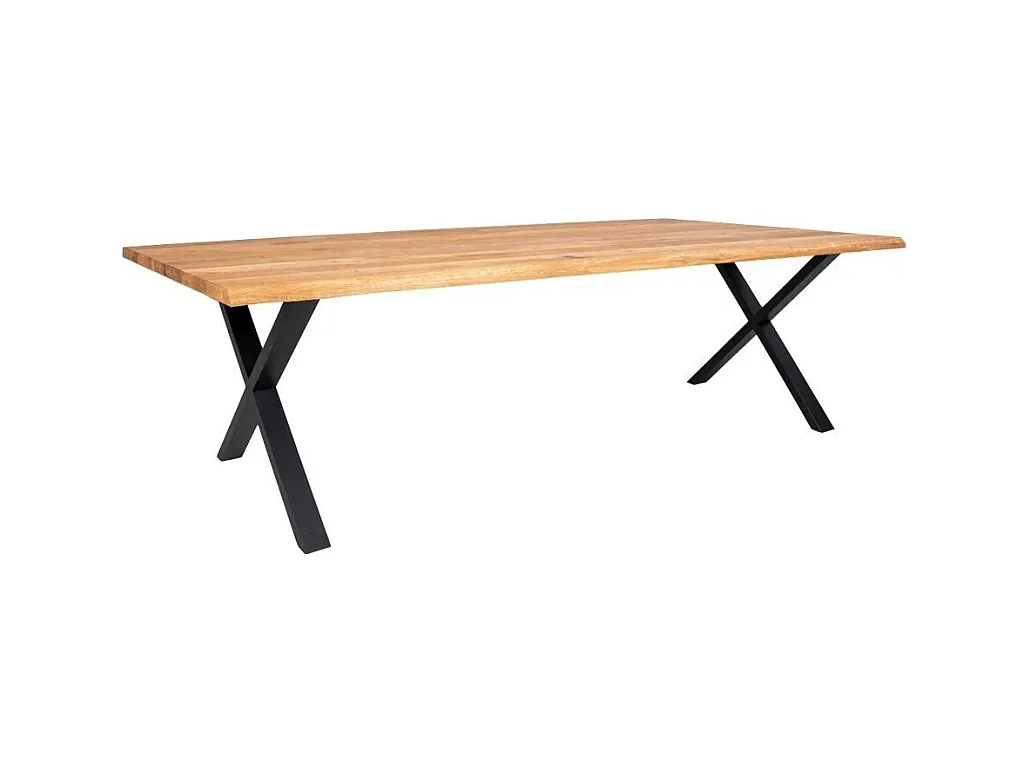 Table à manger industrielle TOULON – Chêne massif & acier noir, design avec bord ondulé-Beige-Largeur 300 cm
