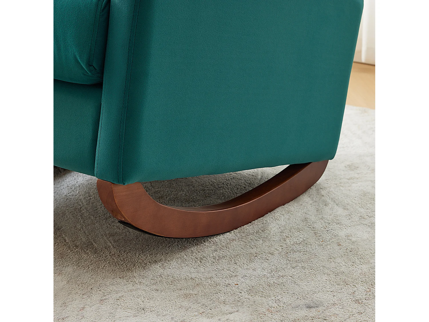 Schaukelstuhl mit hoher Rückenlehne, Armlehnen und Seitentaschen – Beine aus Massivholz – Grün