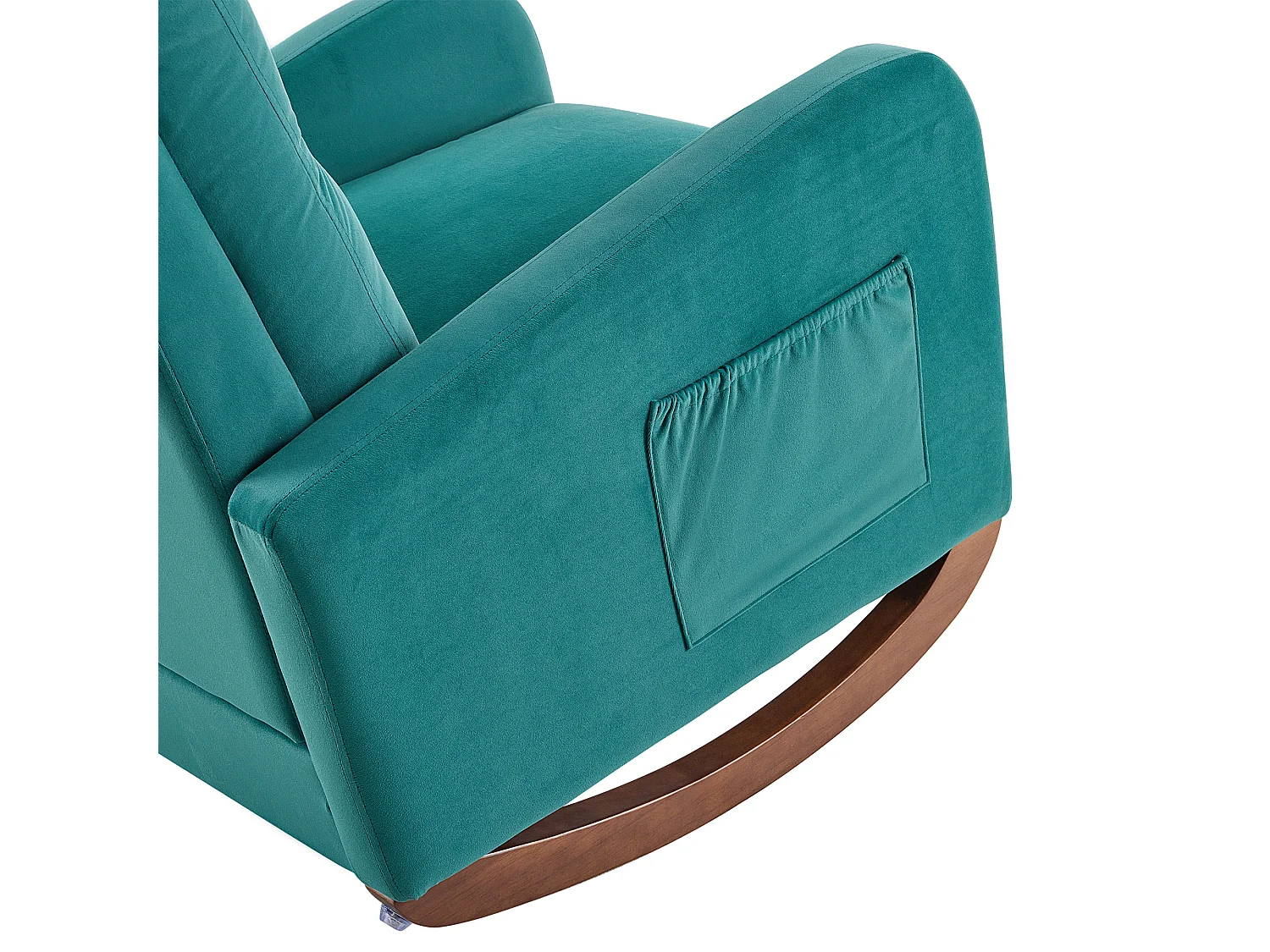 Schaukelstuhl mit hoher Rückenlehne, Armlehnen und Seitentaschen – Beine aus Massivholz – Grün