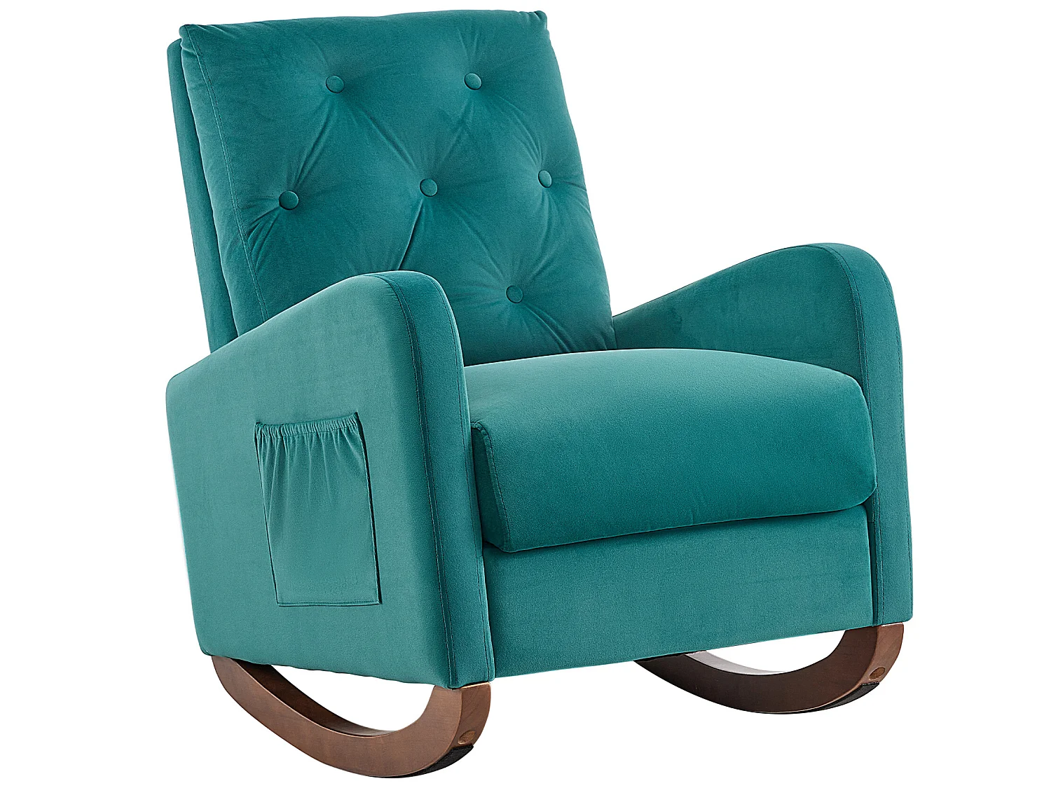 Schaukelstuhl mit hoher Rückenlehne, Armlehnen und Seitentaschen – Beine aus Massivholz – Grün