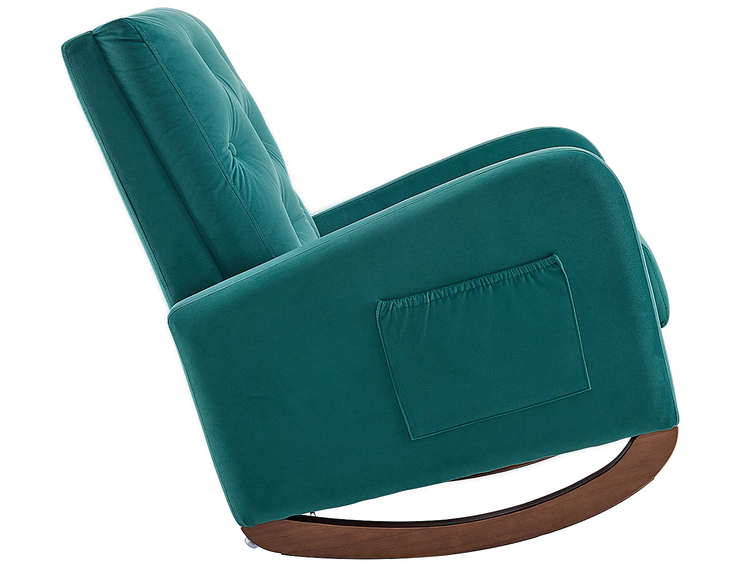 Schaukelstuhl mit hoher Rückenlehne, Armlehnen und Seitentaschen – Beine aus Massivholz – Grün