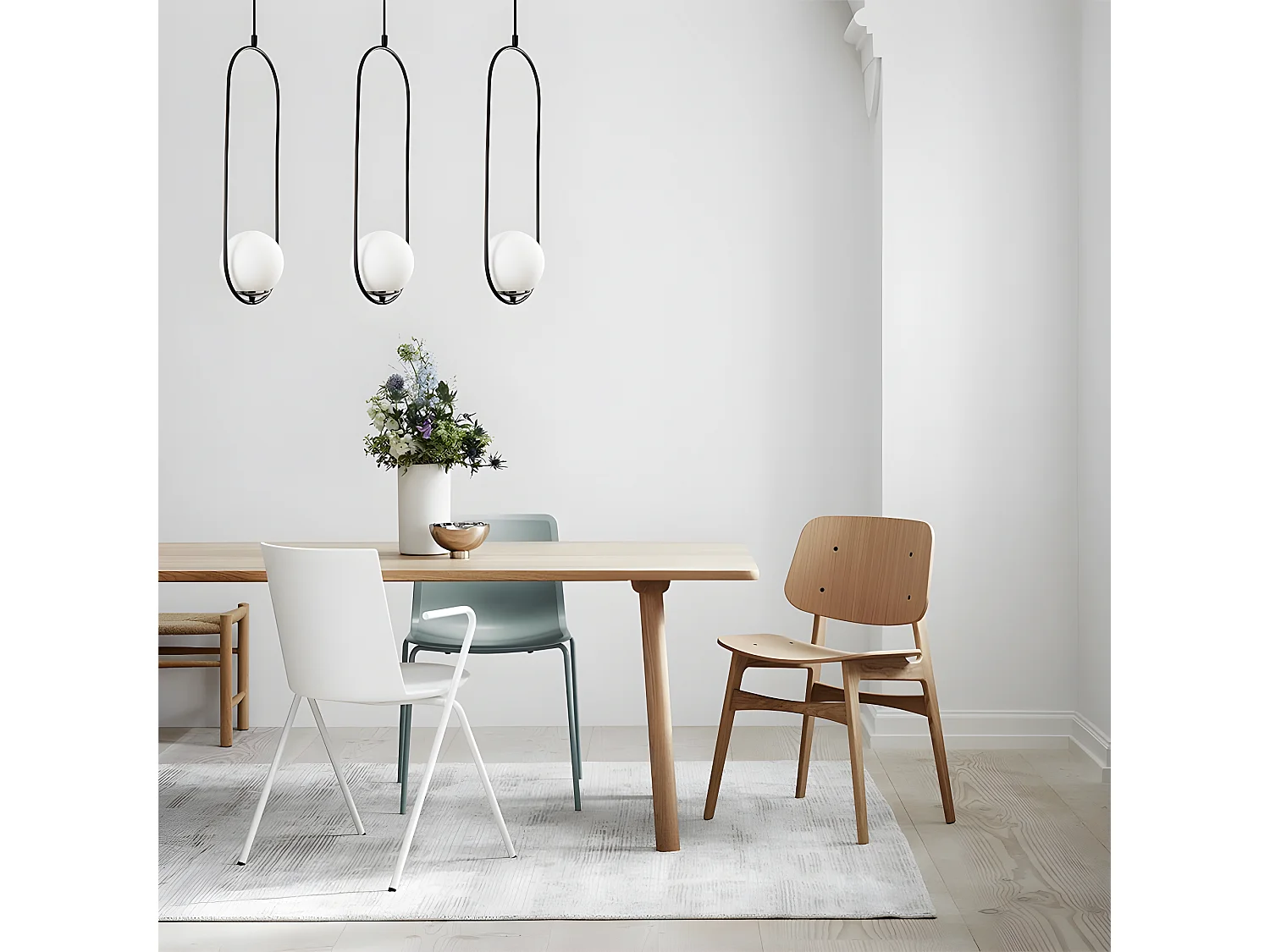 Lampada da soffitto moderna Garet con anelli ovali e 3 sfere in vetro 3xE27