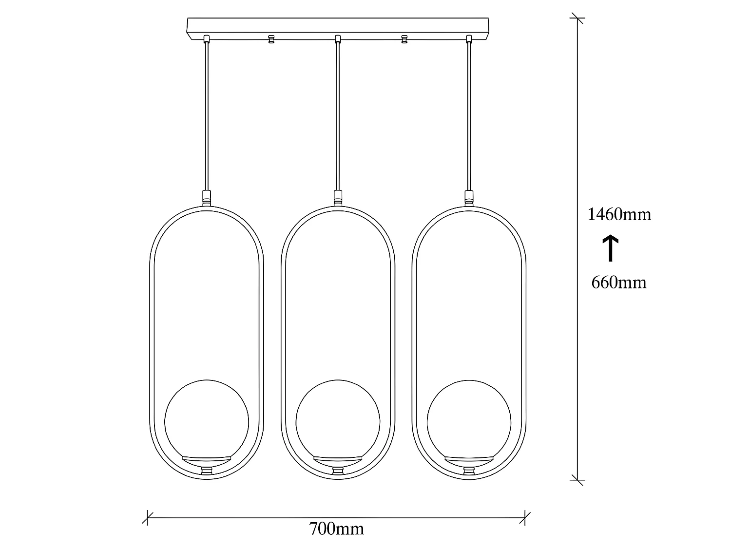 Lampada da soffitto moderna Garet con anelli ovali e 3 sfere in vetro 3xE27