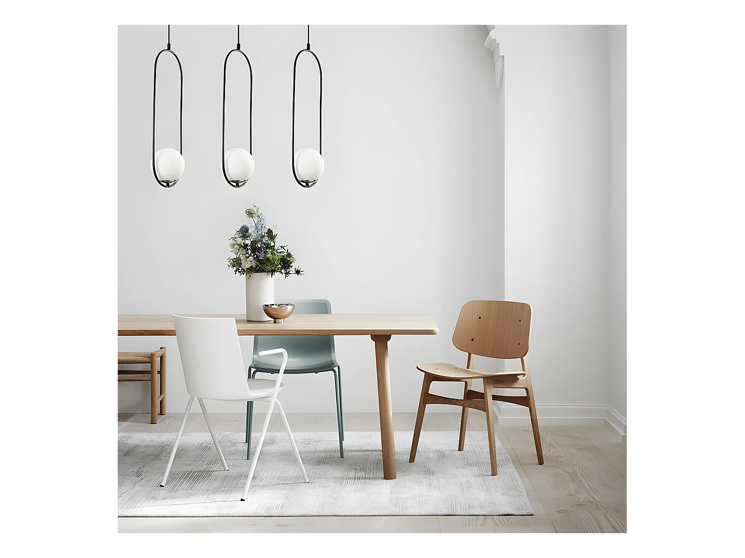 Plafonnier Garet moderne avec anneaux ovales et 3 sphères en verre 3xE27