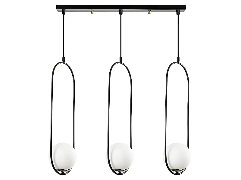 Plafonnier Garet moderne avec anneaux ovales et 3 sphères en verre 3xE27