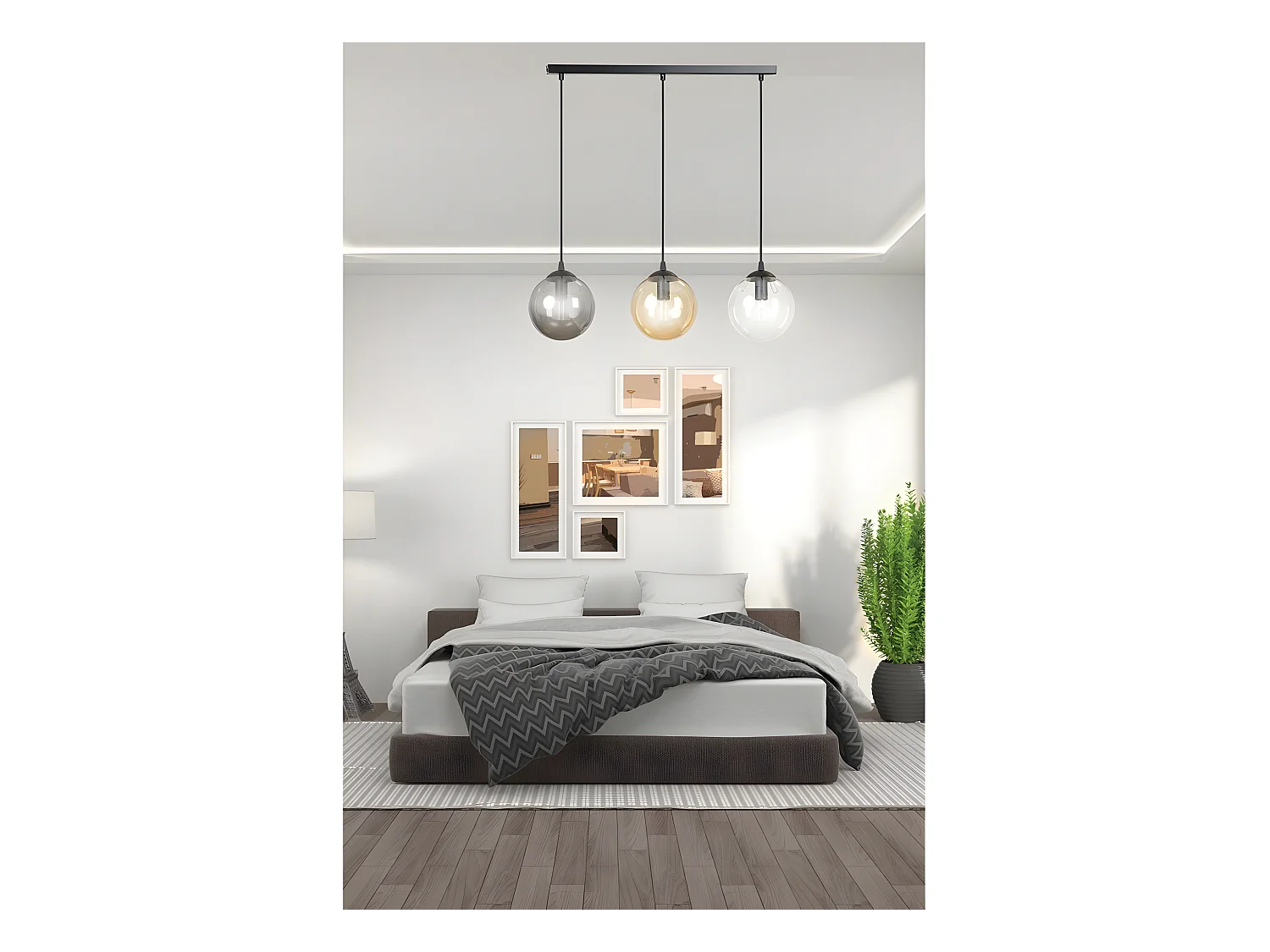 Suspension linéaire Sagan noir moderne avec sphères en verre de différentes couleurs 3xE14