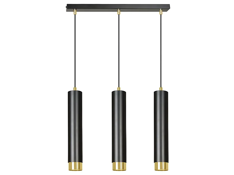 Mura moderne ophangstrip met 3 cilindrische zwarte en gouden screens 3xGU10