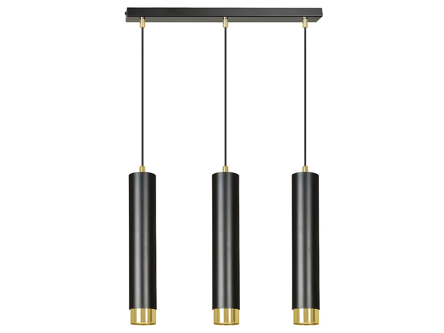 Suspension moderne Mura avec 3 abat-jour cylindriques noir et doré 3xGU10