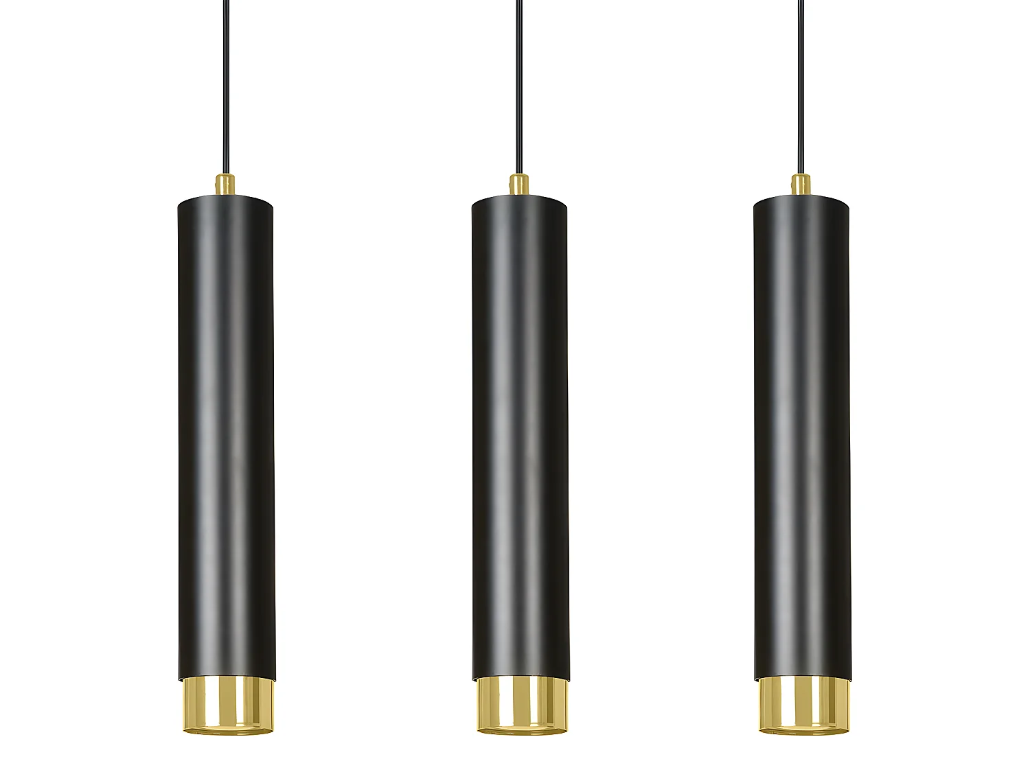 Suspension moderne Mura avec 3 abat-jour cylindriques noir et doré 3xGU10