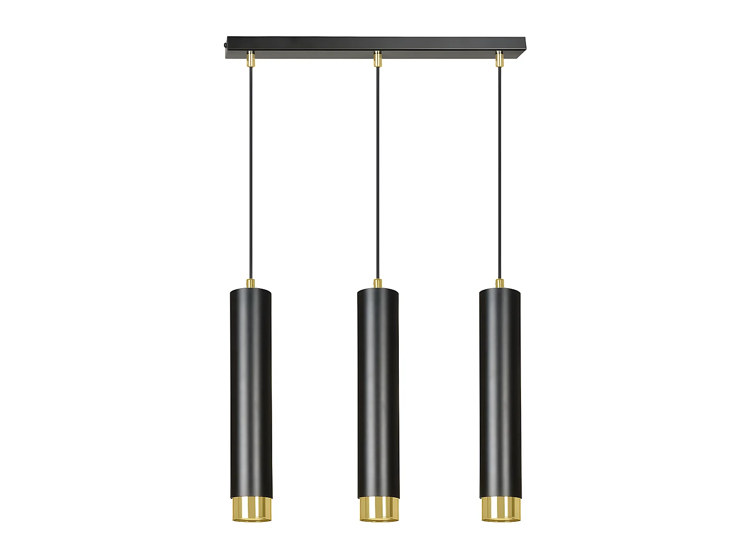 Suspension moderne Mura avec 3 abat-jour cylindriques noir et doré 3xGU10