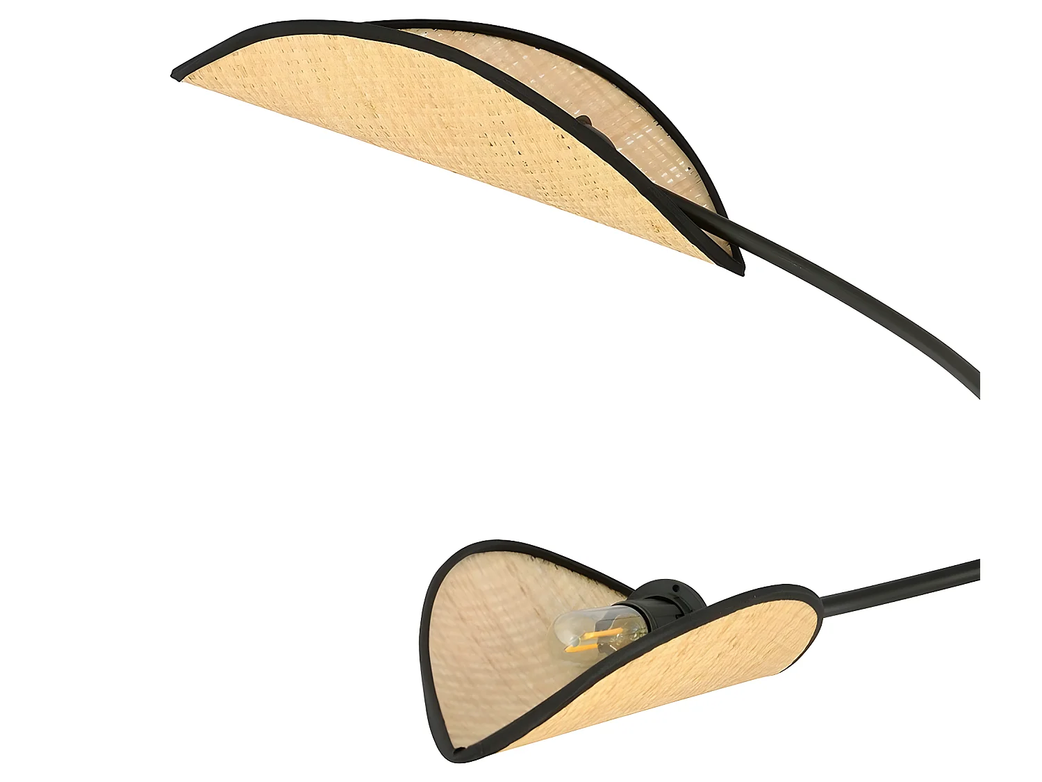 Lampadario Flik con 4 paralumi in tessuto a forma di foglia in rattan e nero 4xE14 ø102