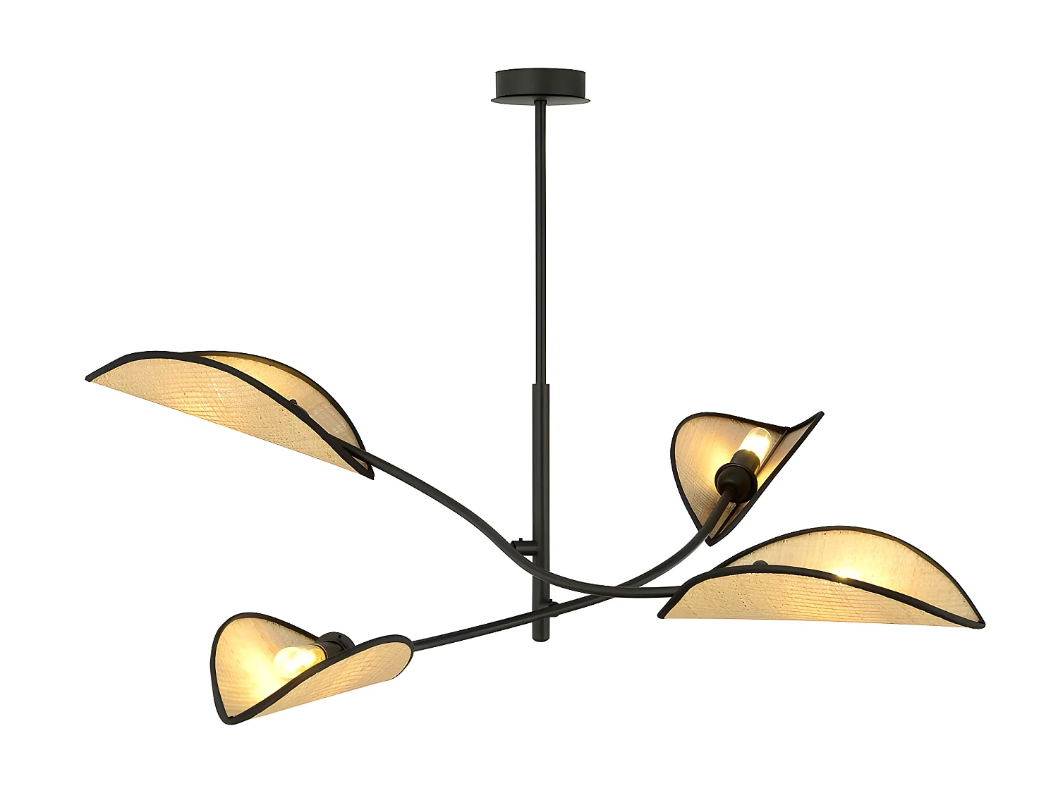 Lampadario Flik con 4 paralumi in tessuto a forma di foglia in rattan e nero 4xE14 ø102