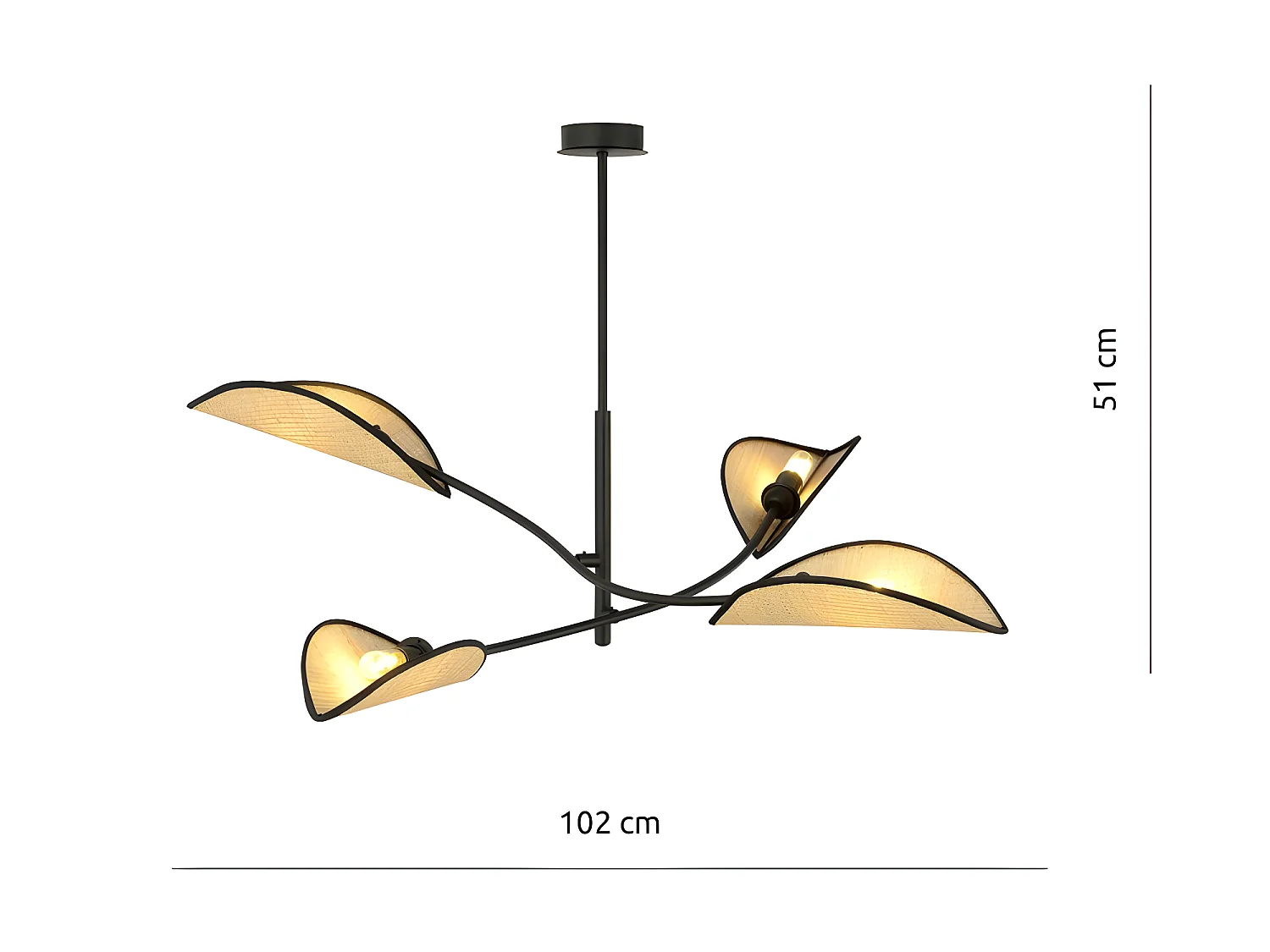 Lampadario Flik con 4 paralumi in tessuto a forma di foglia in rattan e nero 4xE14 ø102