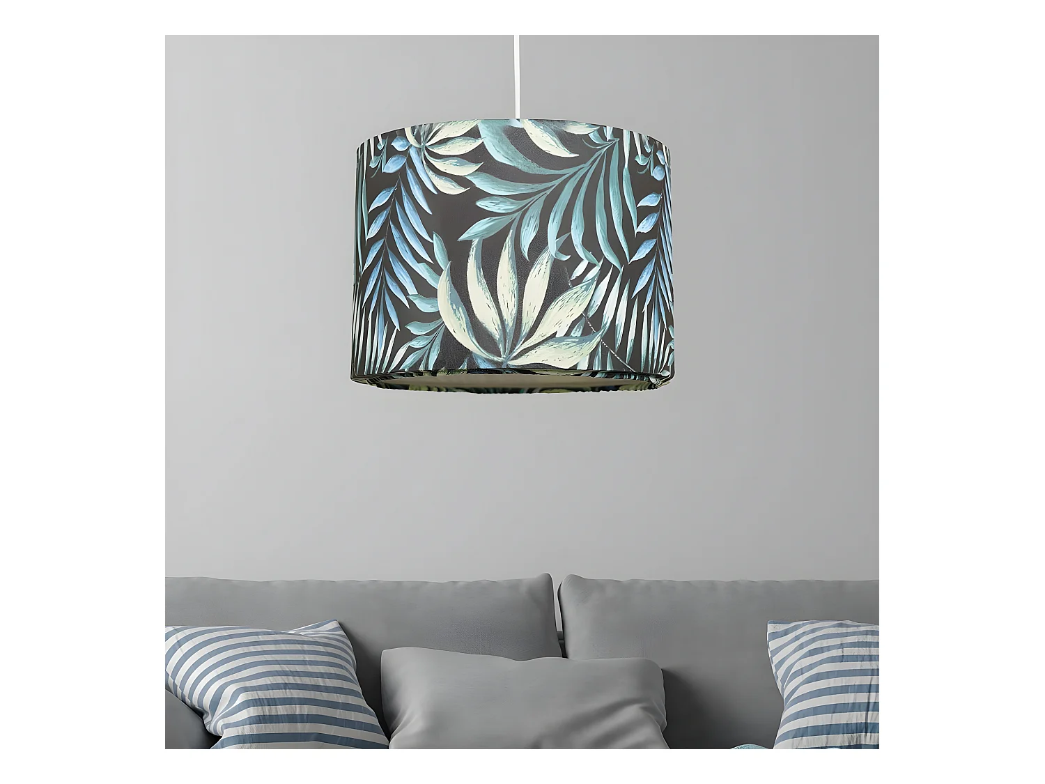 Suspension Tefe avec revêtement en tissu imprimés jungle bleue 1xE27 ø28cm