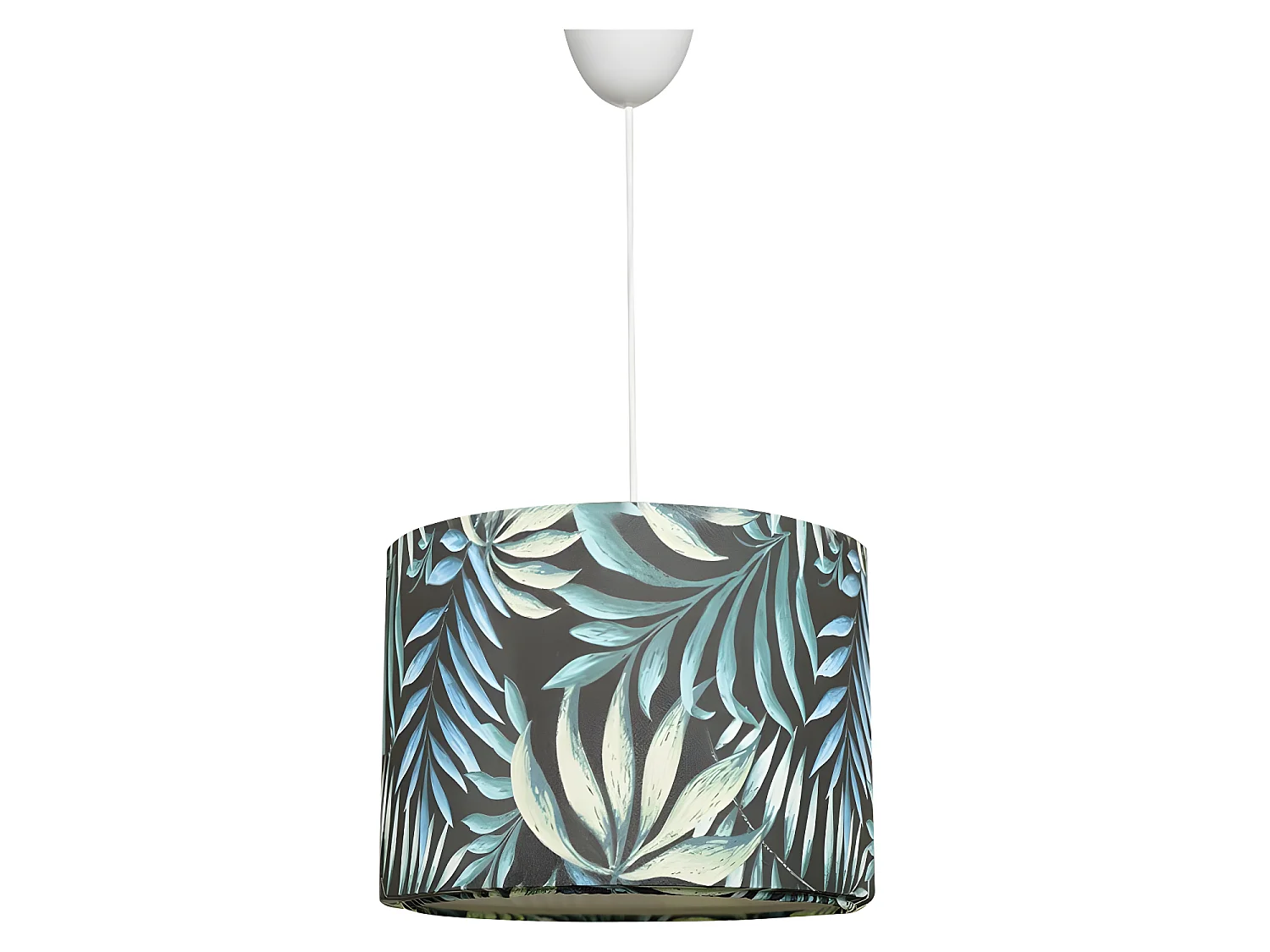 Suspension Tefe avec revêtement en tissu imprimés jungle bleue 1xE27 ø28cm