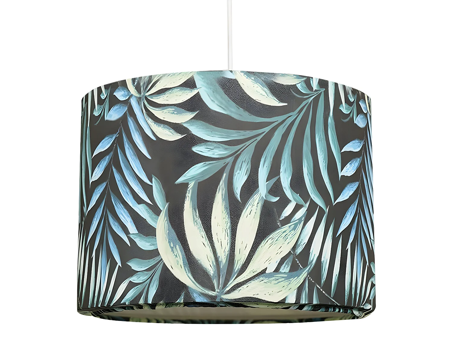 Suspension Tefe avec revêtement en tissu imprimés jungle bleue 1xE27 ø28cm