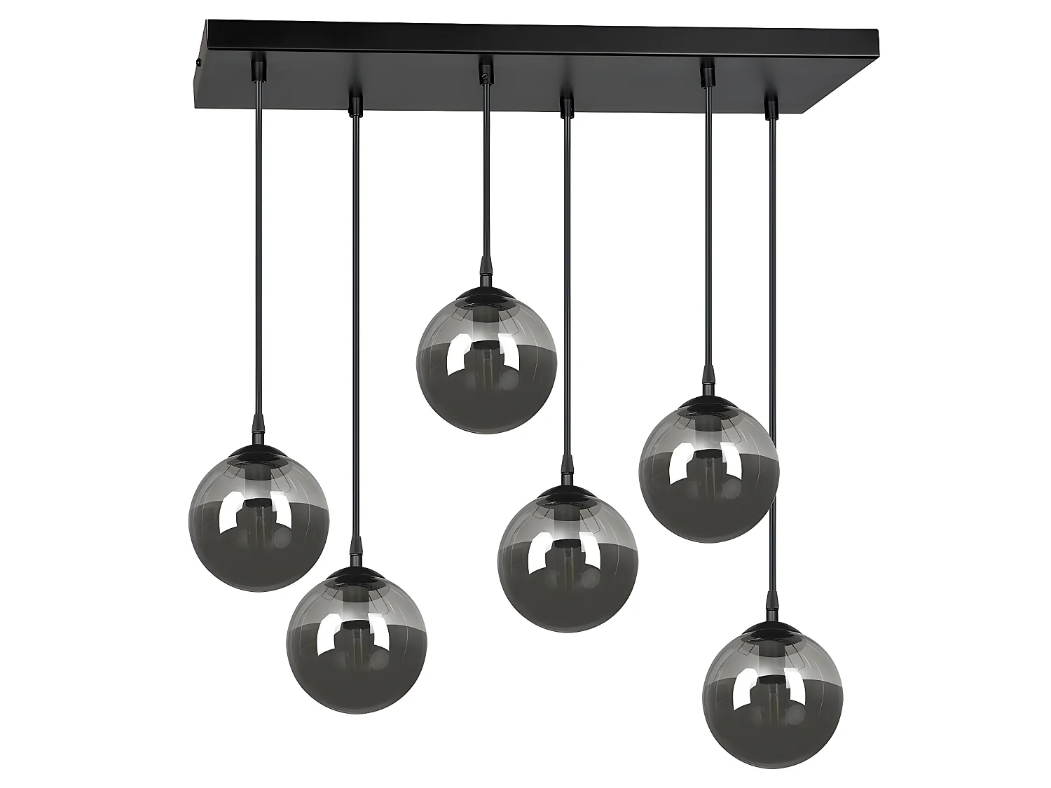 Regleta colgante Sagan moderno negro con 6 esferas de cristal gris 6xE14 ø75cm
