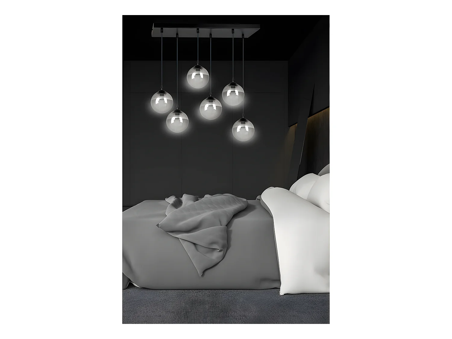 Suspension noire moderne Sagan avec 6 sphères en verre gris 6xE14 ø75cm