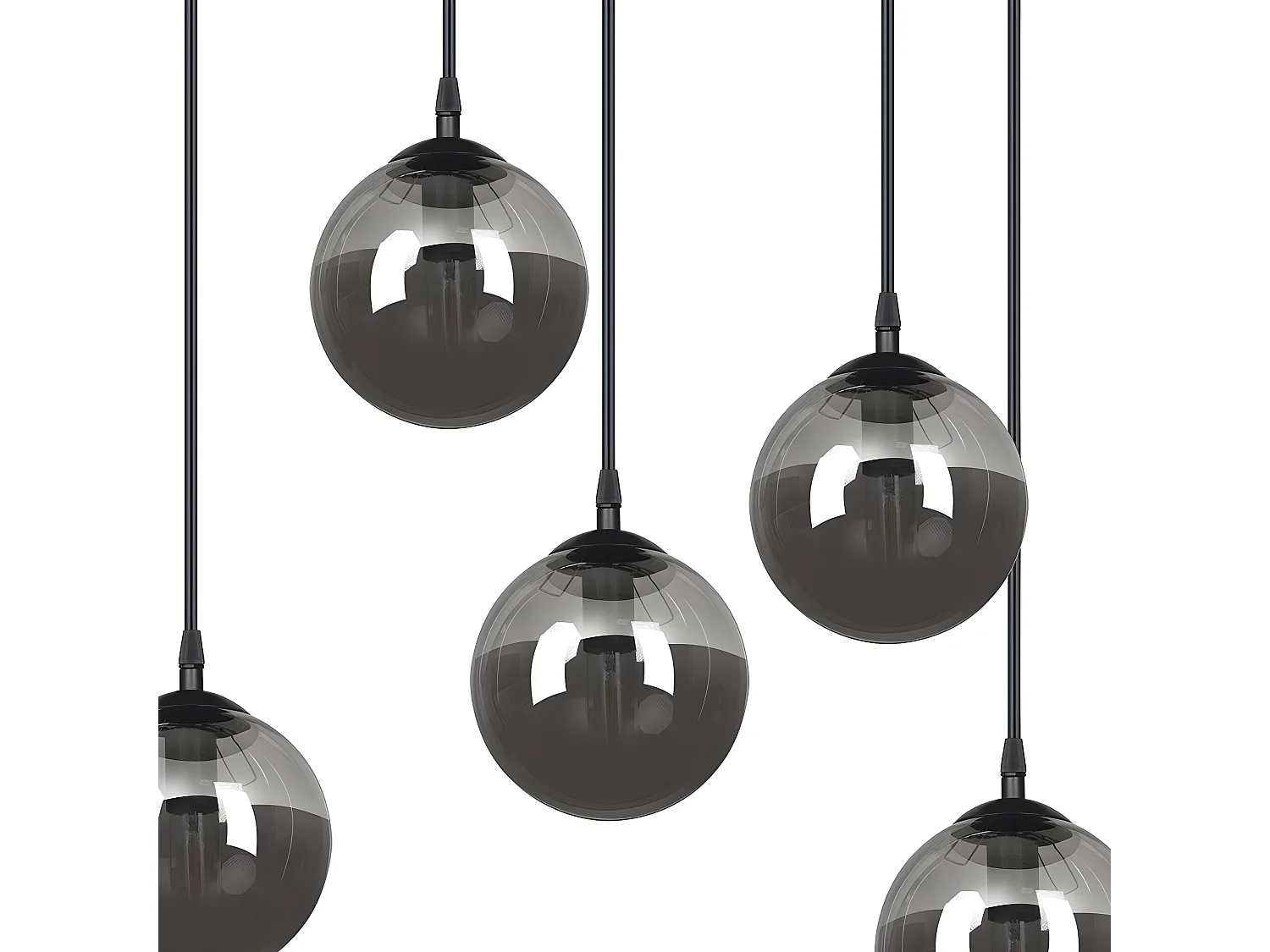 Sagan moderne zwarte ophangstrip met 6 grijze glazen bollen 6xE14 ø75cm