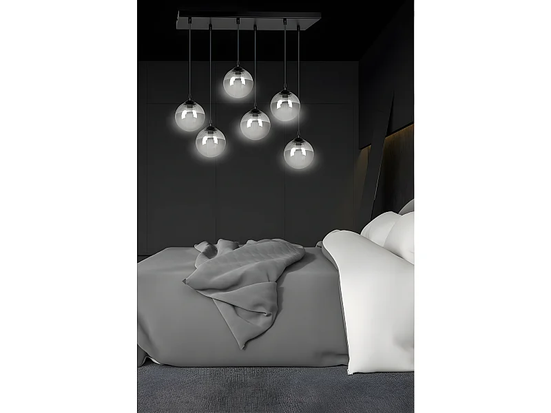 Suspension noire moderne Sagan avec 6 sphères en verre gris 6xE14 ø75cm