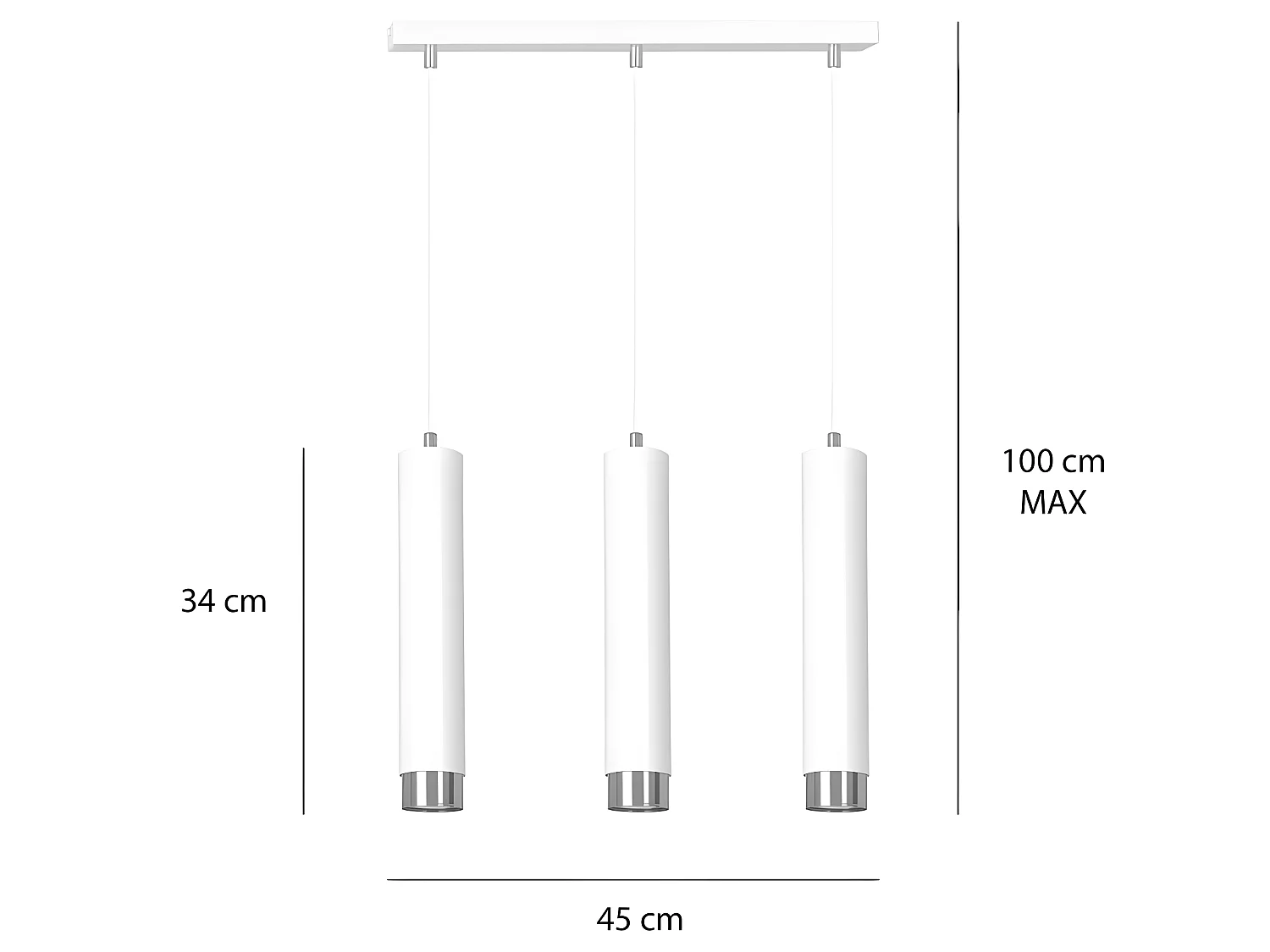 Regleta colgante moderno Mura con 3 pantallas cilíndricas blanco y cromo 3xGU10