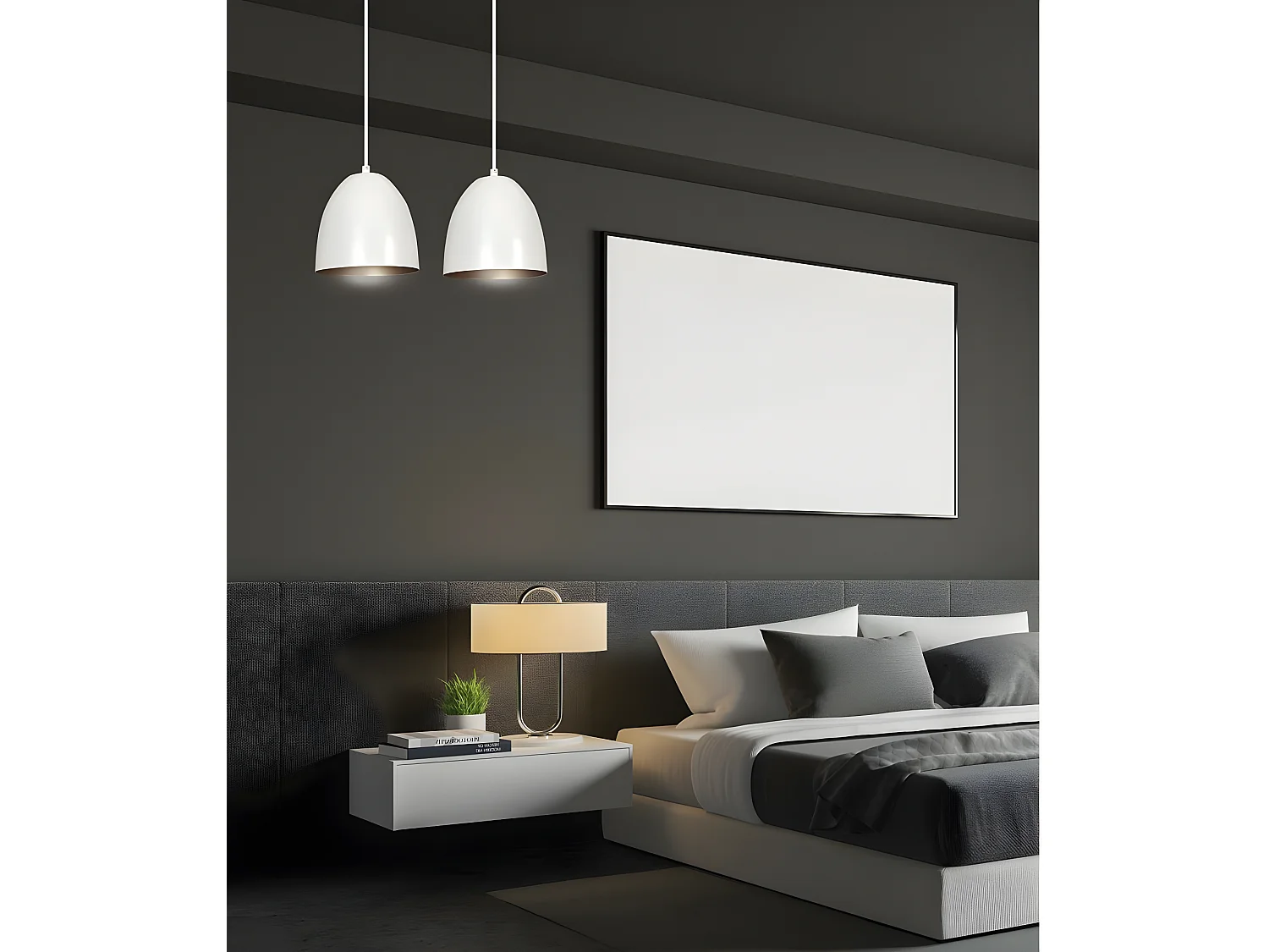 Suspension linéaire Jonix  avec 2 abat-jour en forme de dôme blanc et doré 2xE27