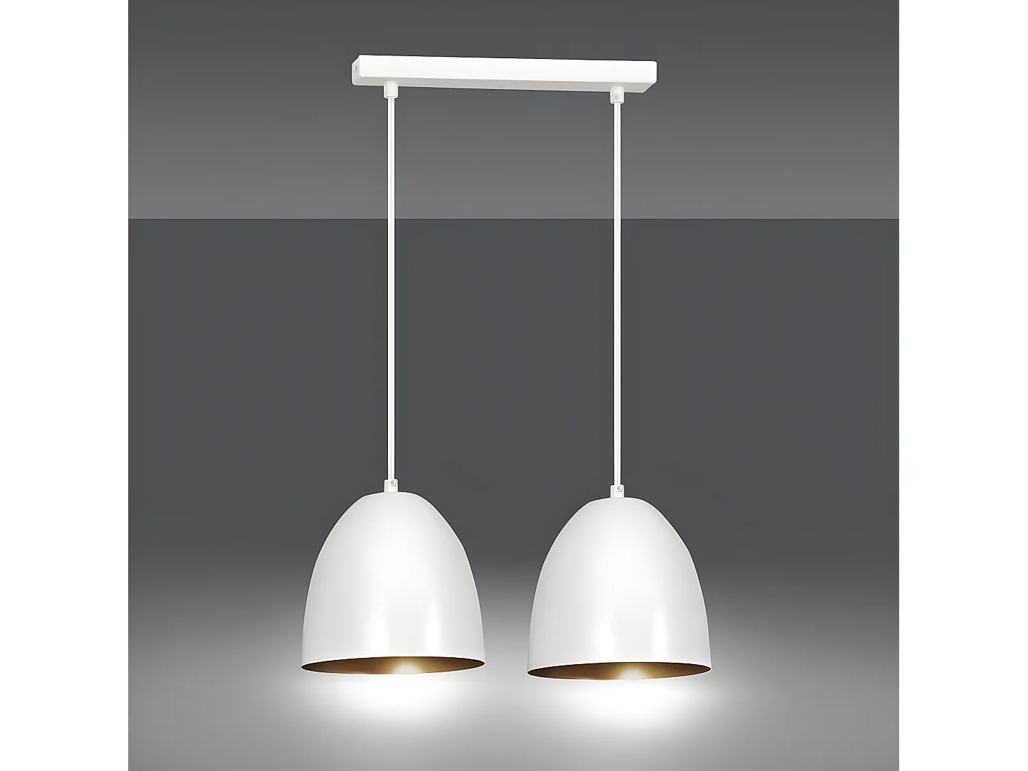 Jonix Nordic plafondstrip met 2 witte en gouden koepelvormige schermen 2xE27