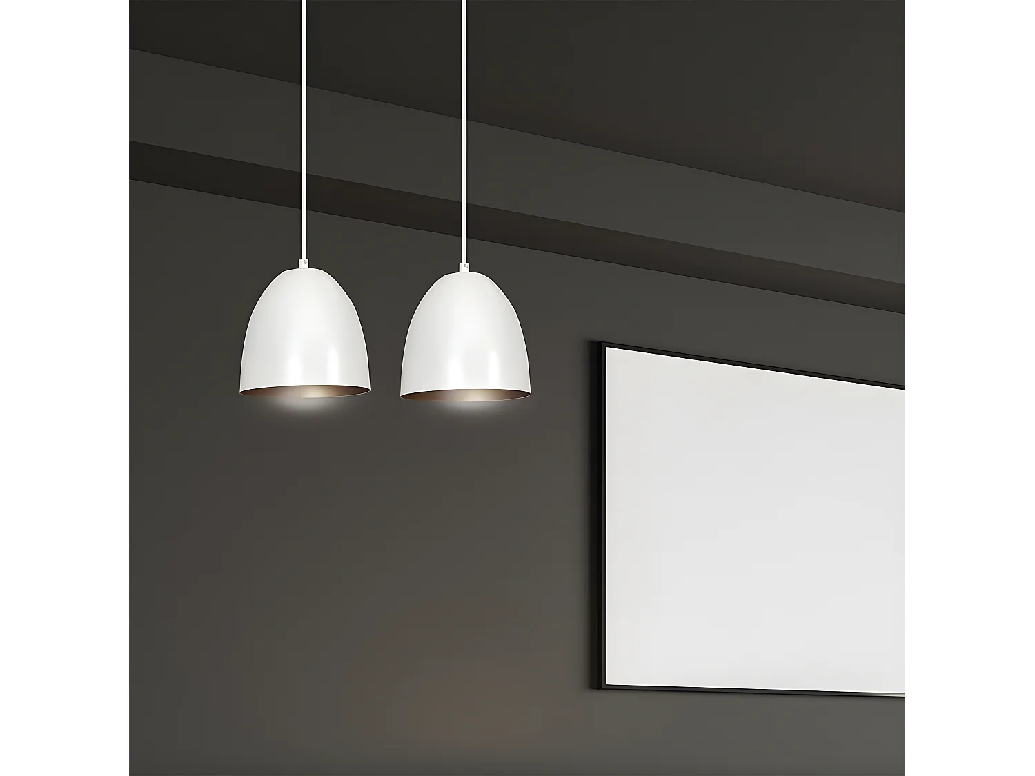 Jonix Nordic plafondstrip met 2 witte en gouden koepelvormige schermen 2xE27