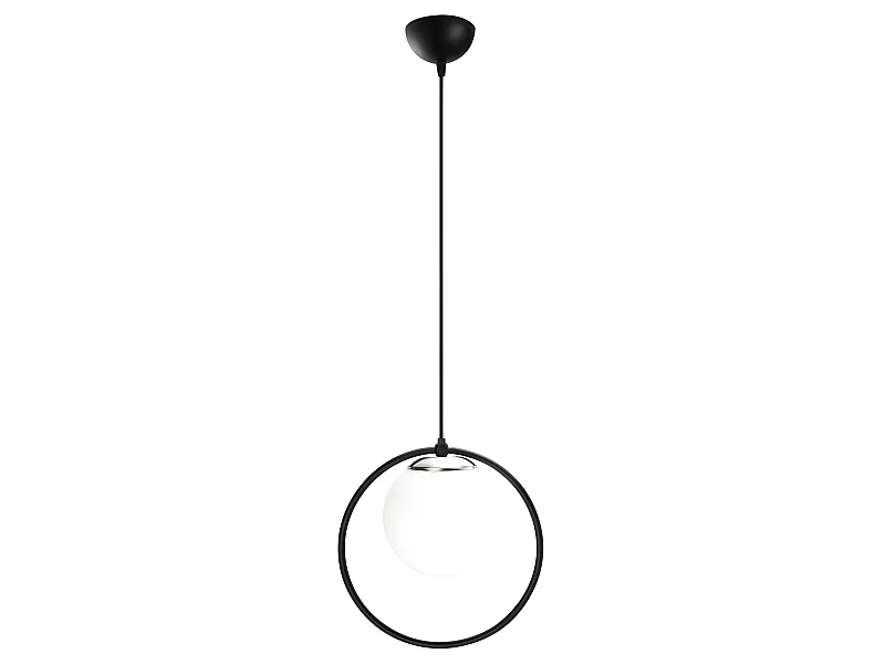 Suspension noire Escott en forme d'anneau et sphère en verre 1xE27