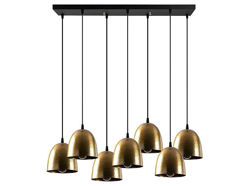 Asney lineaire hanglamp met 7 kappen in antiek gouden reliëfeffect 7xE27
