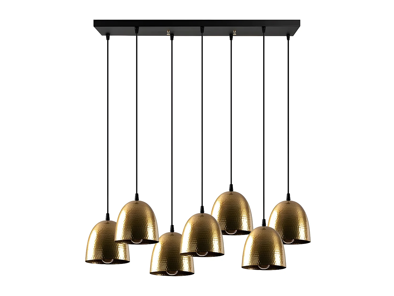 Lineaire Hanglamp Asney met 7 lampenkappen in antiek goud reliëfeffect 7xE27