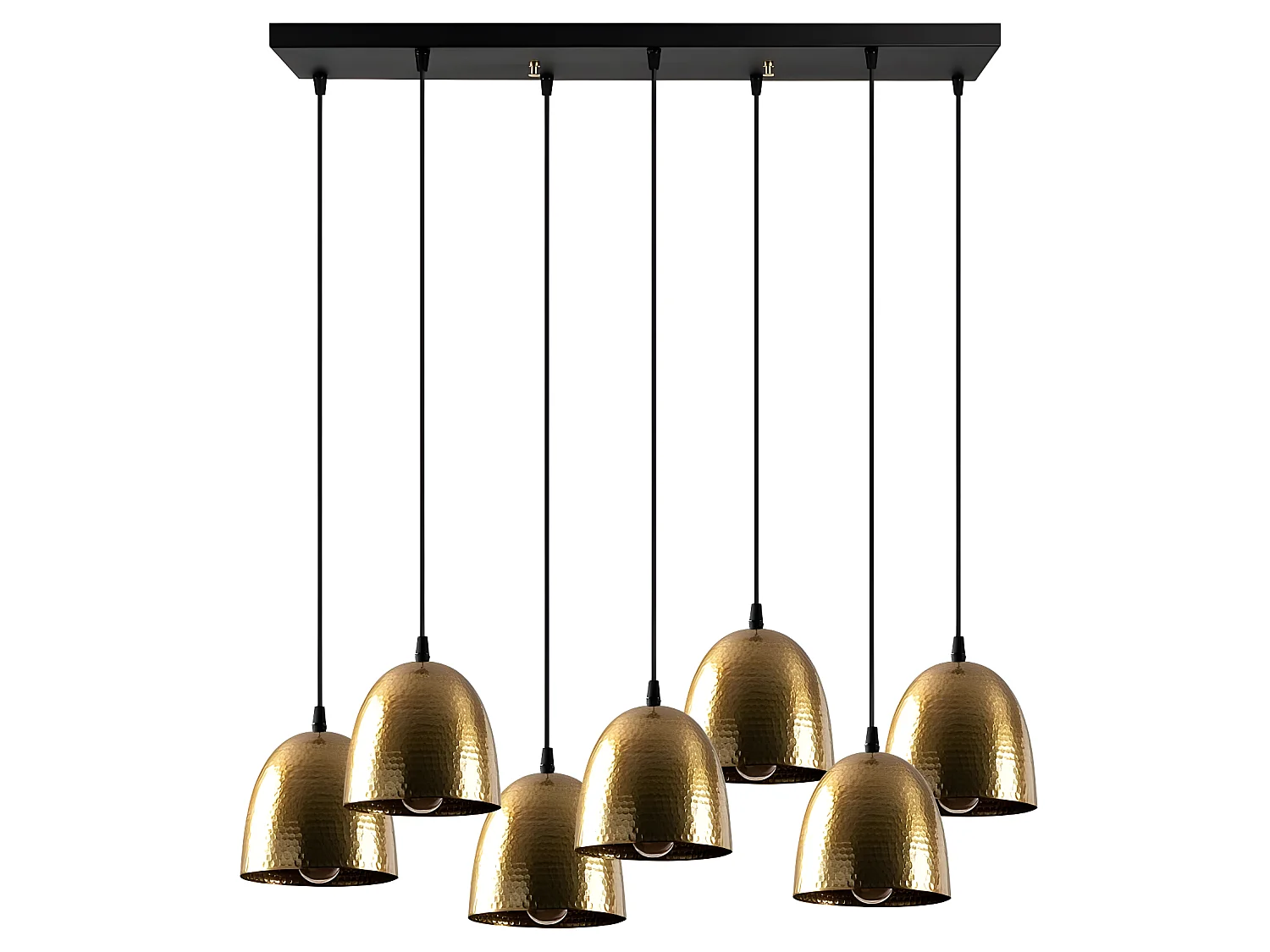 Asney lineaire hanglamp met 7 kappen in antiek gouden reliëfeffect 7xE27
