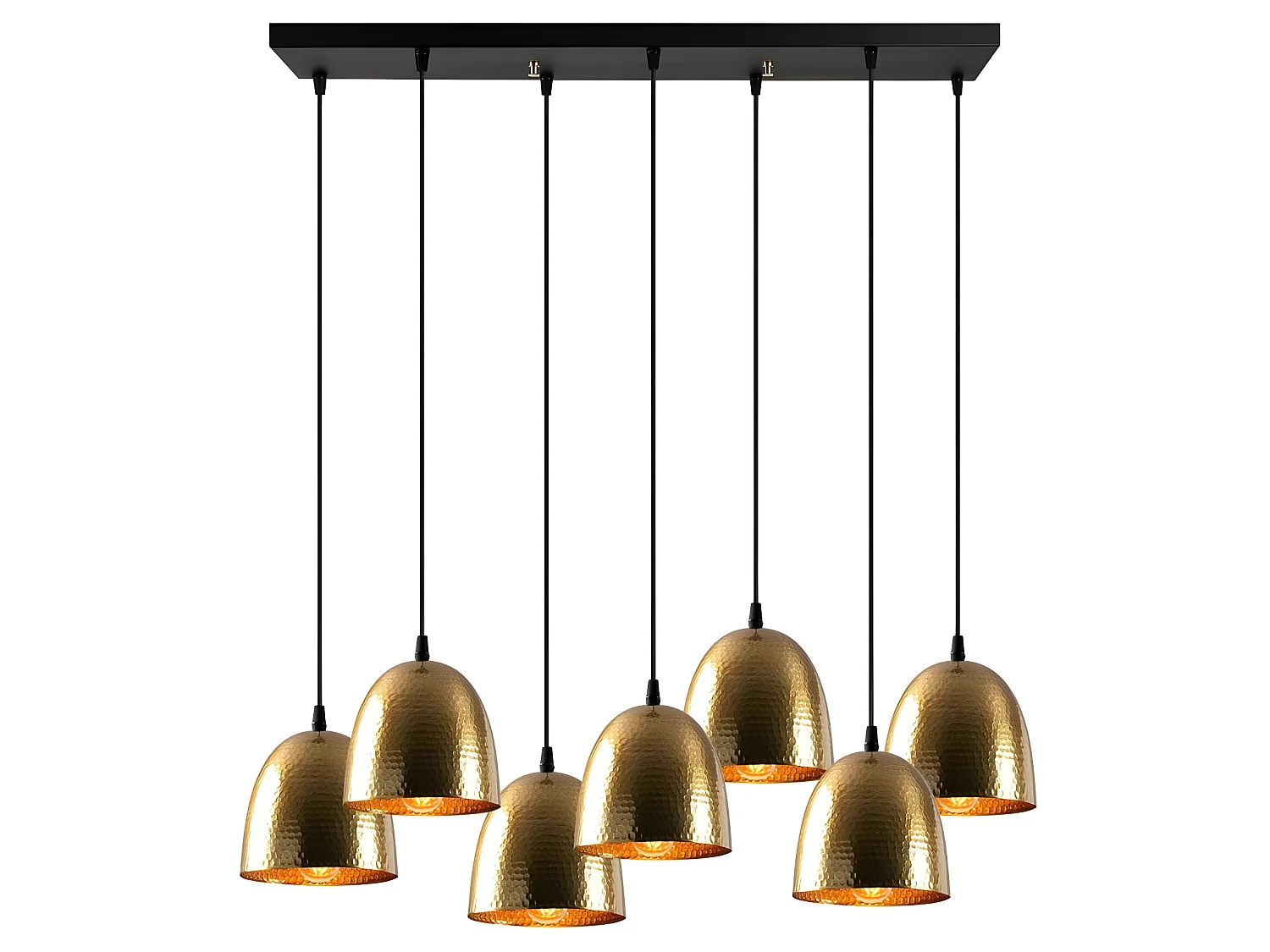Asney lineaire hanglamp met 7 kappen in antiek gouden reliëfeffect 7xE27
