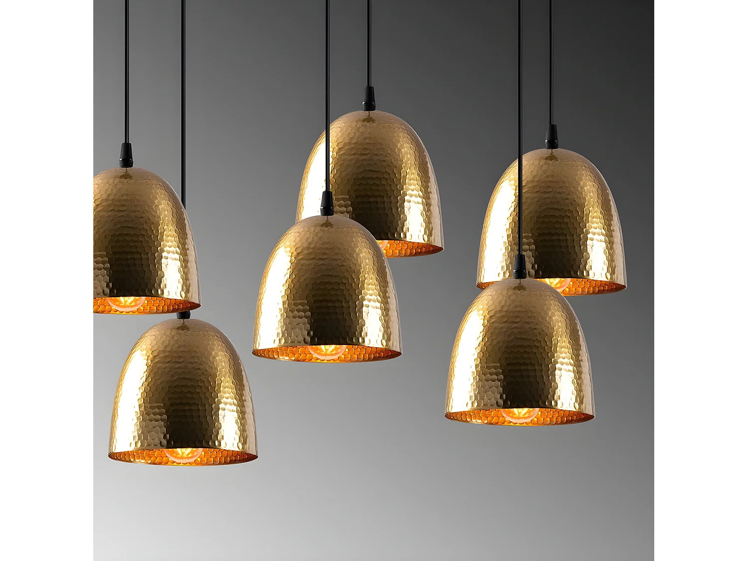 Asney lineaire hanglamp met 7 kappen in antiek gouden reliëfeffect 7xE27