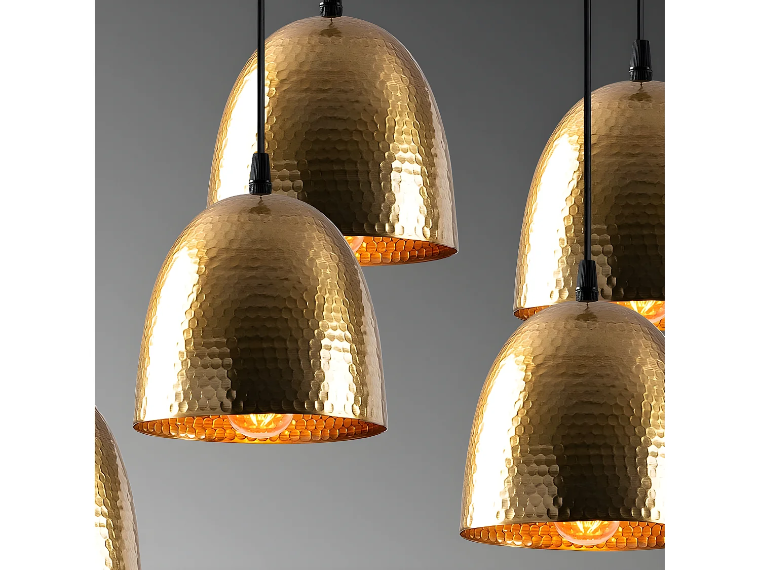 Asney lineaire hanglamp met 7 kappen in antiek gouden reliëfeffect 7xE27
