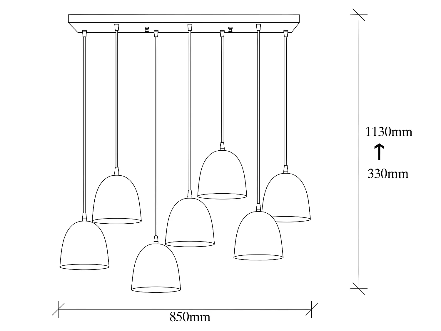 Asney lineaire hanglamp met 7 kappen in antiek gouden reliëfeffect 7xE27