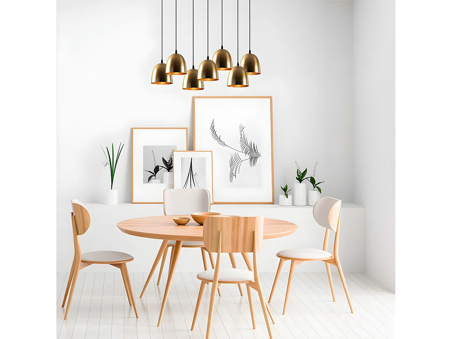 Asney lineaire hanglamp met 7 kappen in antiek gouden reliëfeffect 7xE27