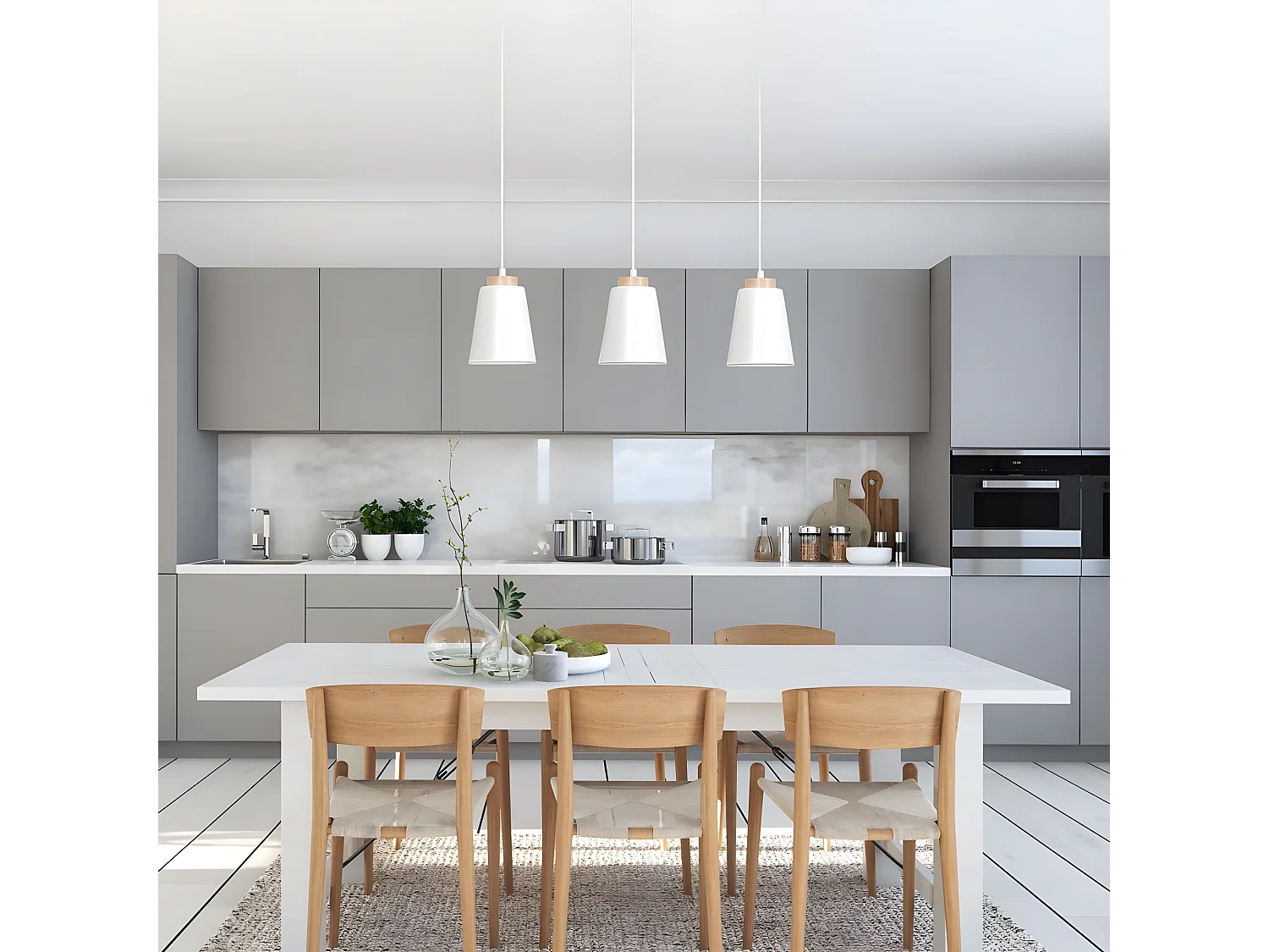 Lampada da soffitto nordic Lasso con 3 paralumi in metallo bianco e legno 3xE27