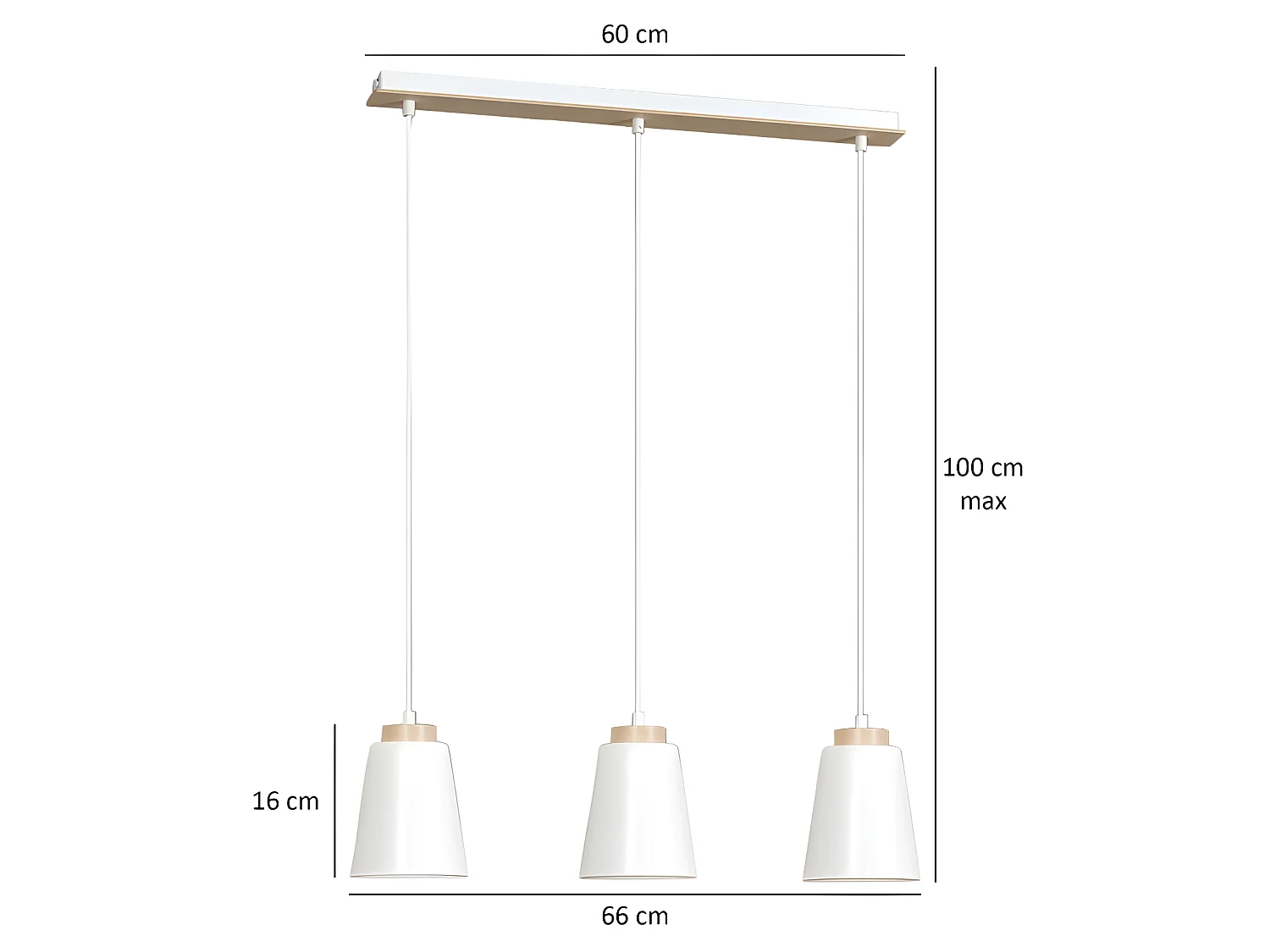Lampada da soffitto nordic Lasso con 3 paralumi in metallo bianco e legno 3xE27