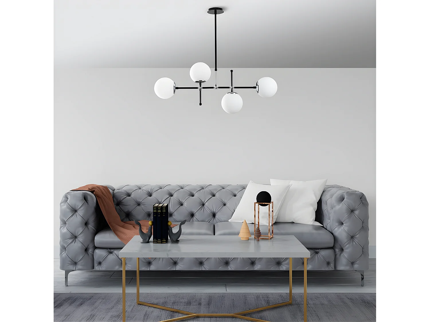 Moderne Plafondlamp Dival in zwart en chroom met 4 glazen bollen 4xE27