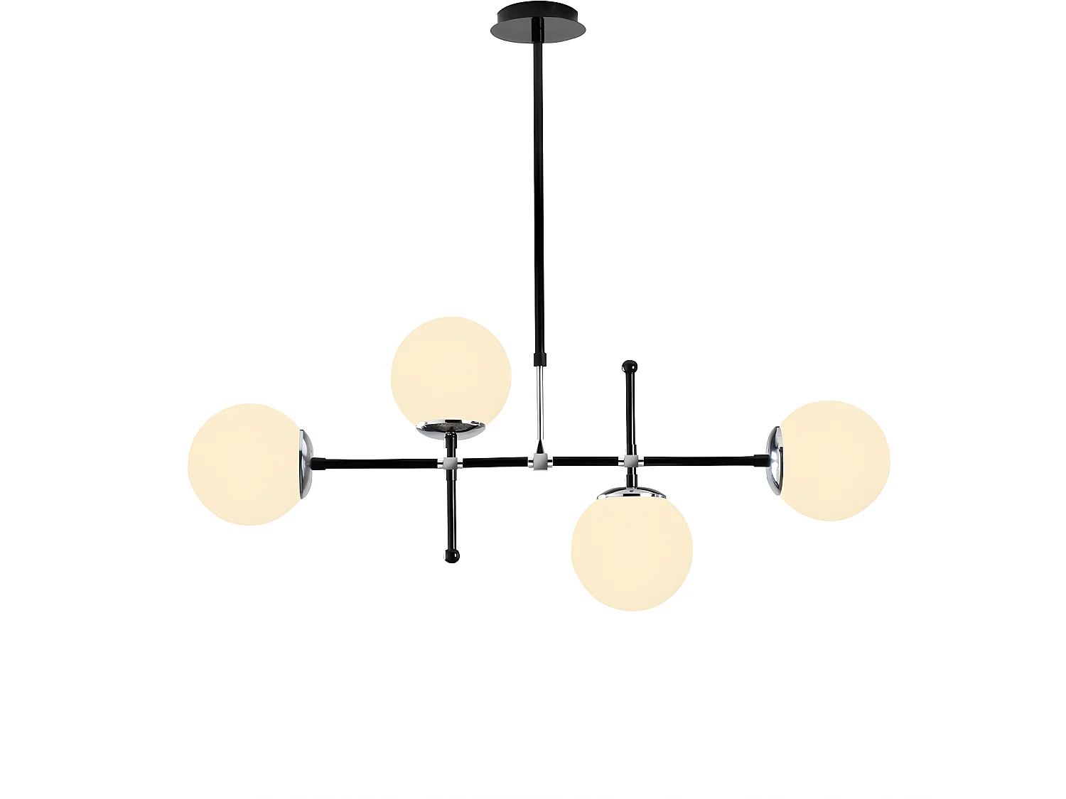 Moderne Plafondlamp Dival in zwart en chroom met 4 glazen bollen 4xE27