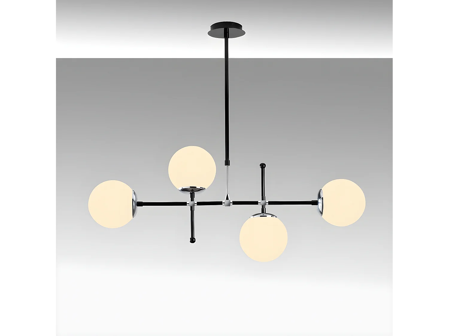 Moderne Plafondlamp Dival in zwart en chroom met 4 glazen bollen 4xE27