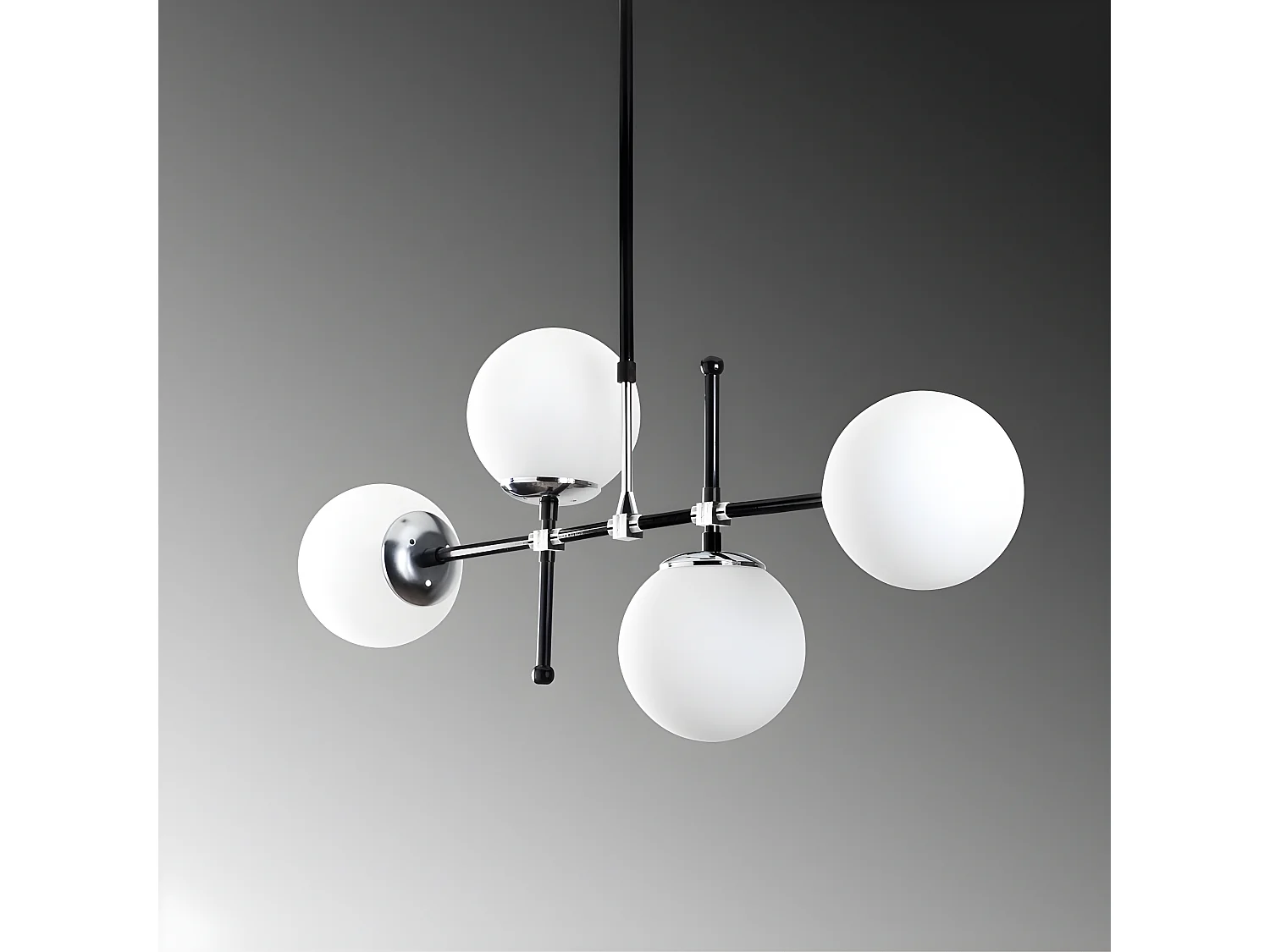 Moderne Plafondlamp Dival in zwart en chroom met 4 glazen bollen 4xE27