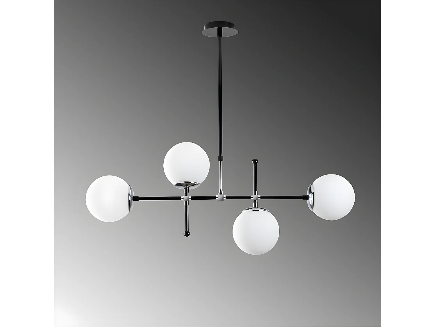 Moderne Plafondlamp Dival in zwart en chroom met 4 glazen bollen 4xE27