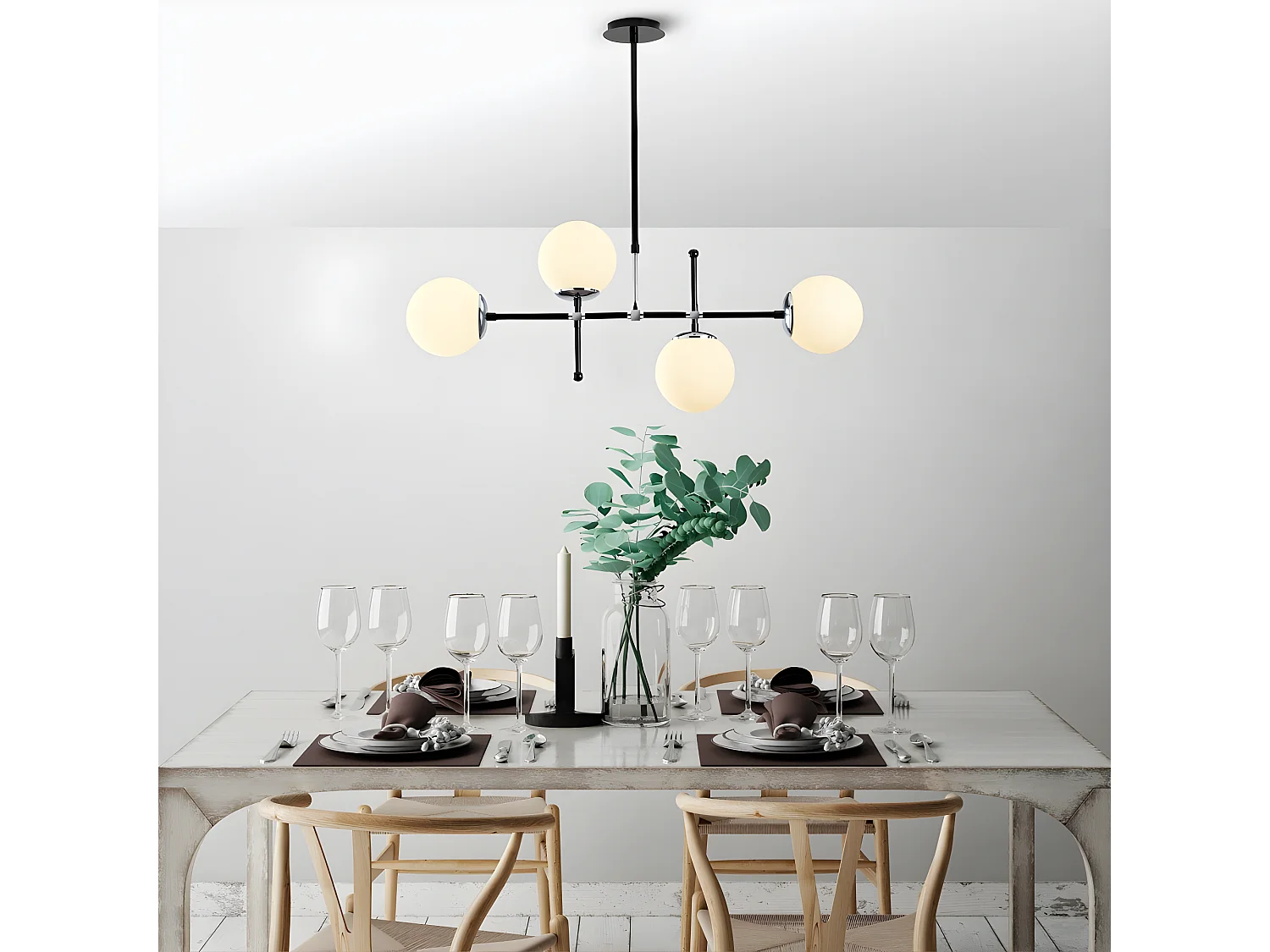 Moderne Plafondlamp Dival in zwart en chroom met 4 glazen bollen 4xE27