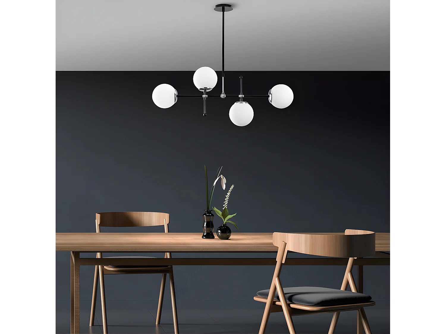 Moderne Plafondlamp Dival in zwart en chroom met 4 glazen bollen 4xE27