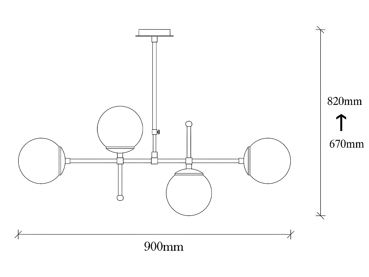 Moderne Plafondlamp Dival in zwart en chroom met 4 glazen bollen 4xE27