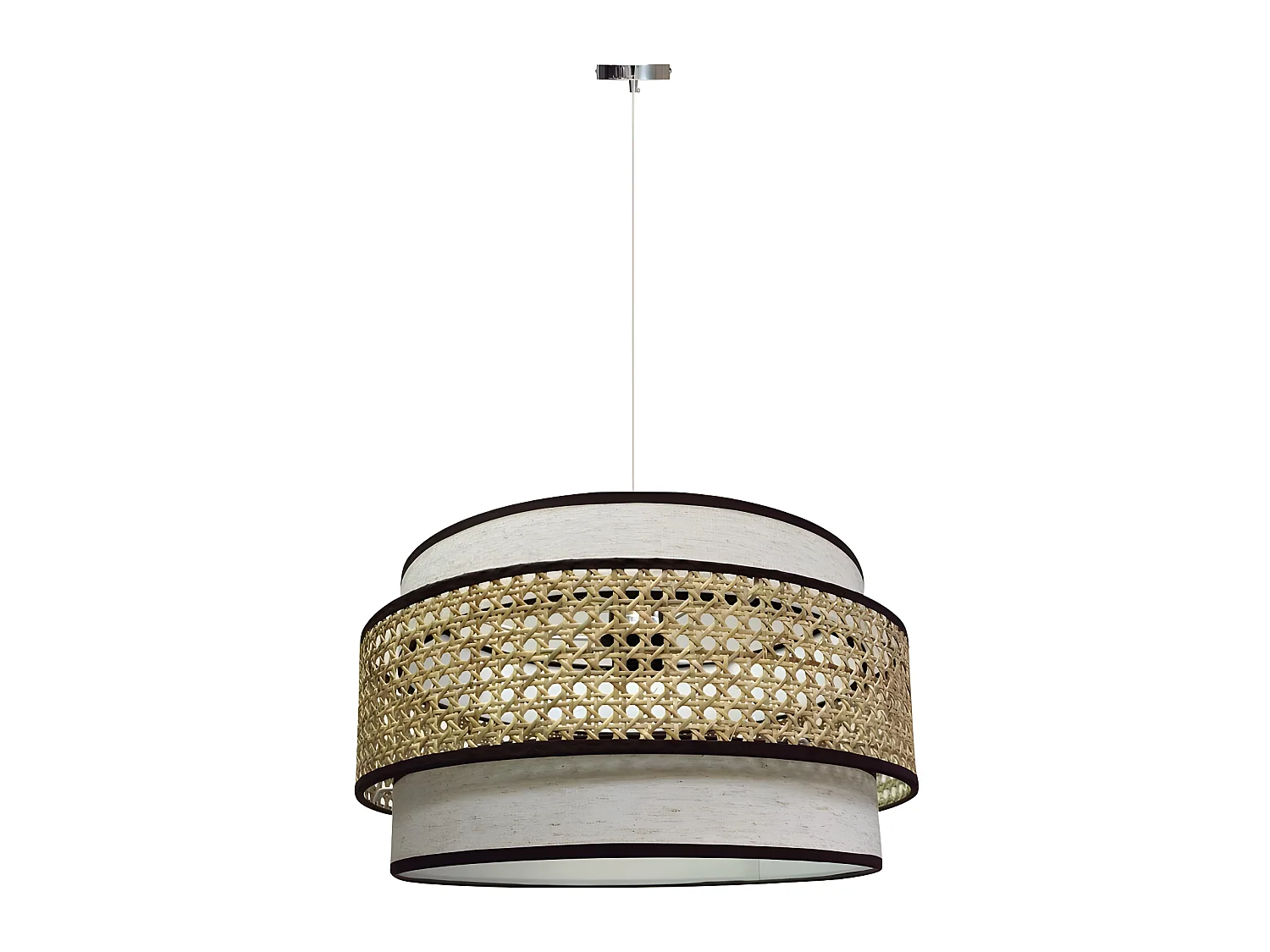 Suspension artisanale Amit avec abat-jour marron chiné et bande de raphia 1xE27 ø40cm